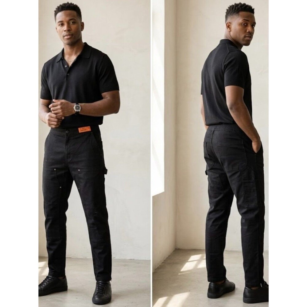 Just Don All City Rivet Double Knee Carpenter Utility Cargo Pants Black SZ Large